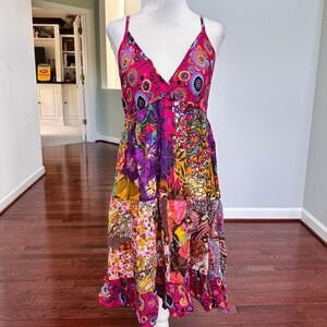 Vintage Y2K Funky People Made in India 100% Cotton Unique Patterned Dress